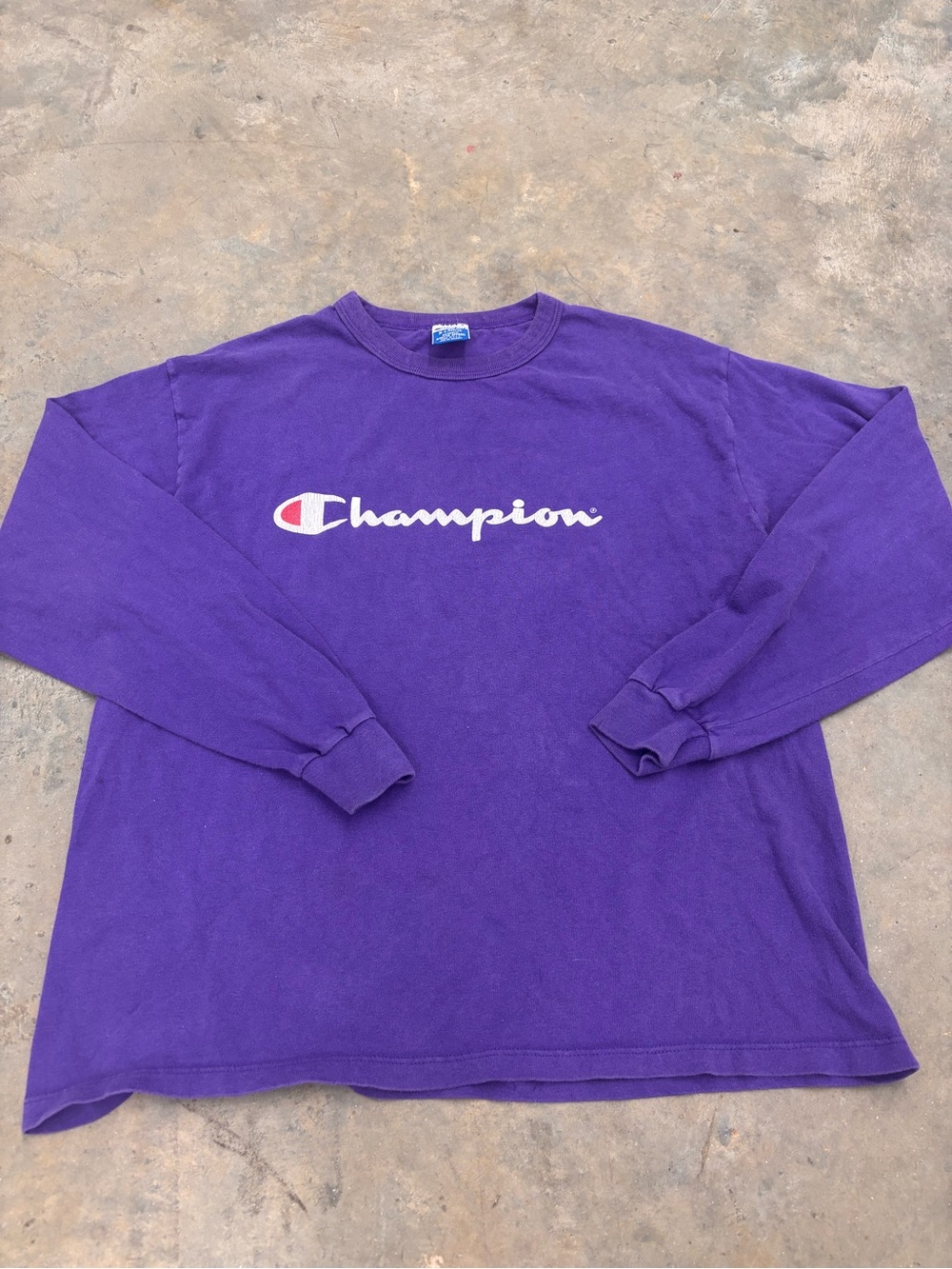 Vintage 90s Champion Spellout Purple Long Sleeve T-Shirt Made in USA Men's XL